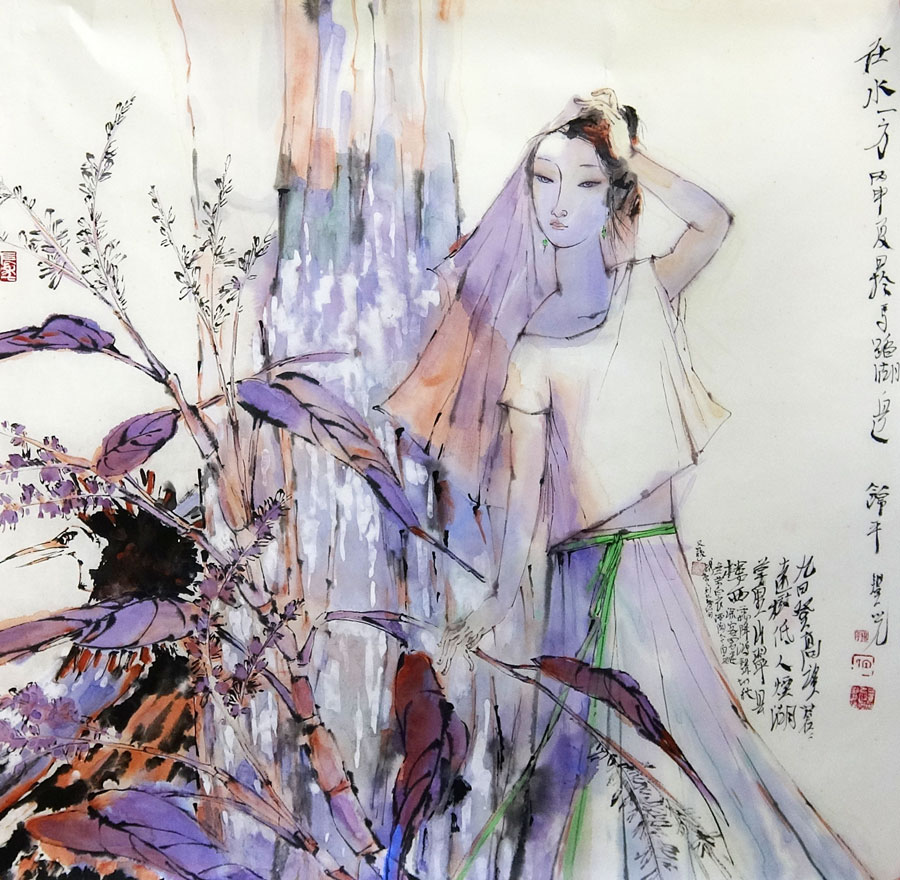 宋丰光 张锦平 花鸟人物 71.5x68.5