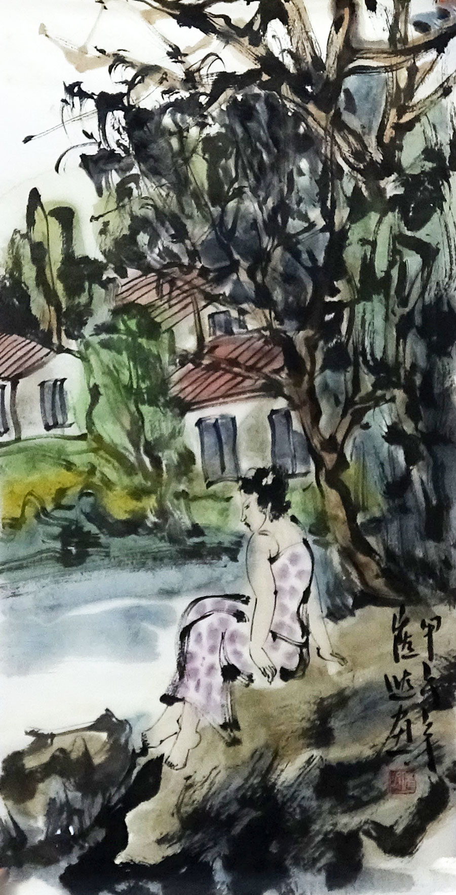 崔进 山水人物 70x34.5